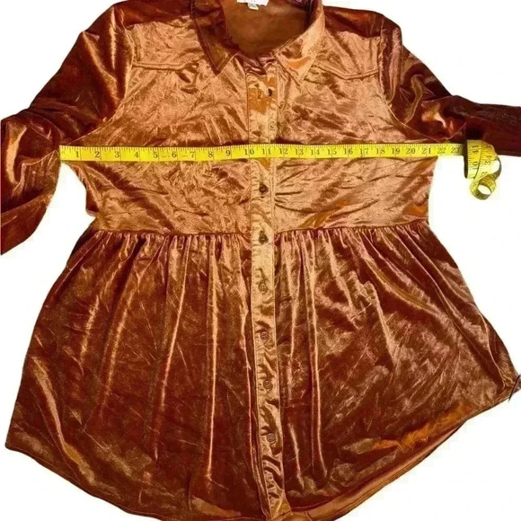 Umgee velvet button down swing hem shirt/dress Top Burnt Orange size M. - Picture 9 of 13